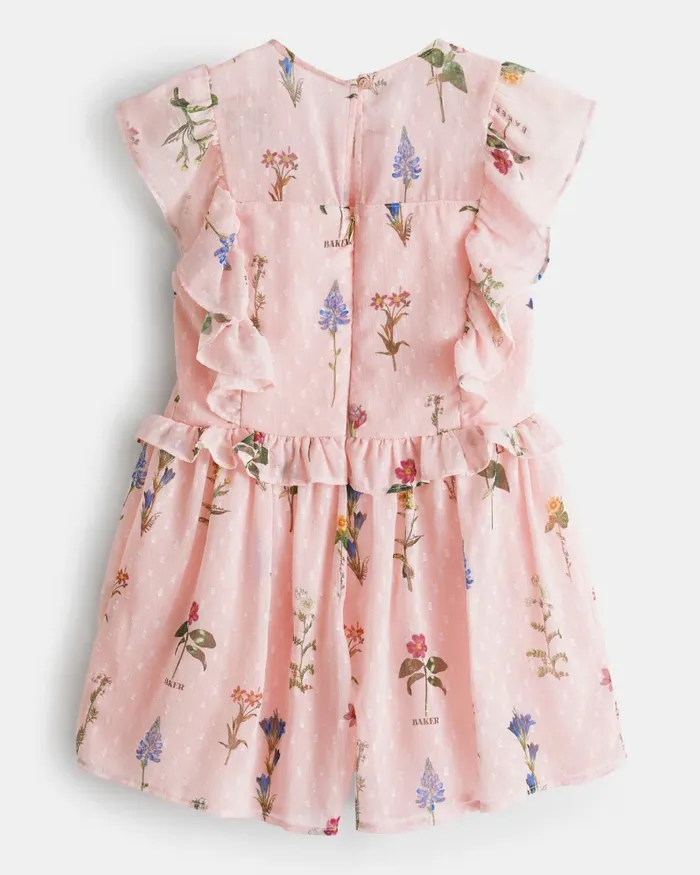 Kids CLEMMYY 8211 Chiffon Printed Frill Trim Playsuit Pink Ted Baker Younger Girls
