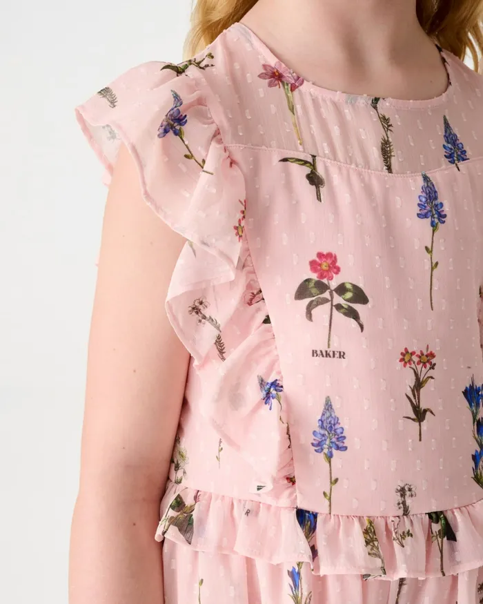 Kids CLEMMYY 8211 Chiffon Printed Frill Trim Playsuit Pink Ted Baker Younger Girls