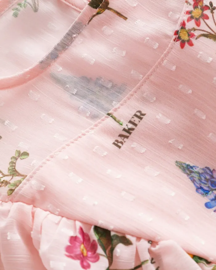 Kids CLEMMYY 8211 Chiffon Printed Frill Trim Playsuit Pink Ted Baker Younger Girls