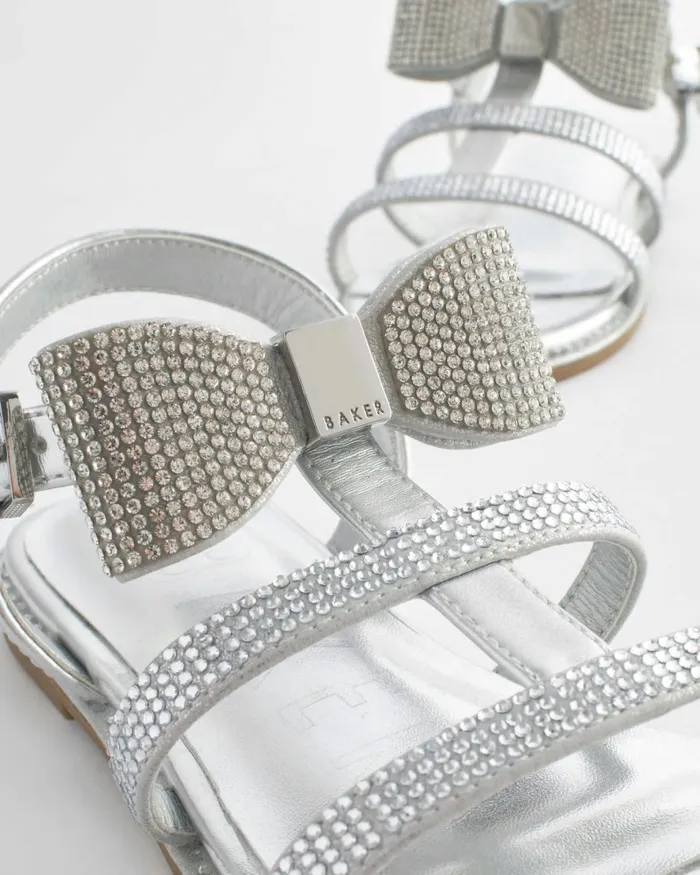 Kids DANDEEY 8211 Jewelled Sandals With Bow Detail Silver Ted Baker Older Girls Kids DANDEEY 8211 Jewelled Sandals With Bow Detail Silver Ted Baker Older Girls