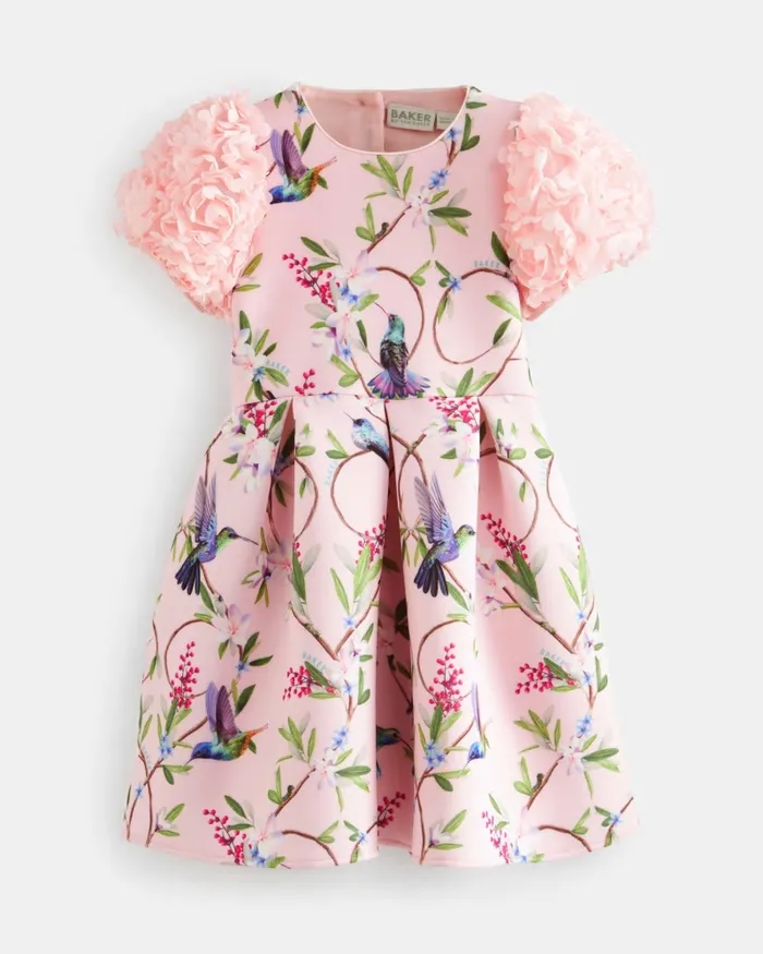 Kids DIMITIE 8211 Floral Print Ruffle Sleeve Scuba Dress Pink Ted Baker Dresses Kids DIMITIE 8211 Floral Print Ruffle Sleeve Scuba Dress Pink Ted Baker Dresses