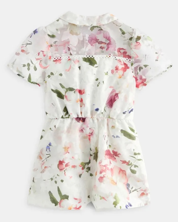 Kids DORREYY 8211 Floral Burnout Print Collared Playsuit White Ted Baker Dresses