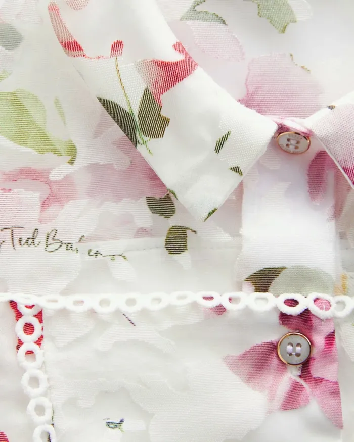 Kids DORREYY 8211 Floral Burnout Print Collared Playsuit White Ted Baker Dresses