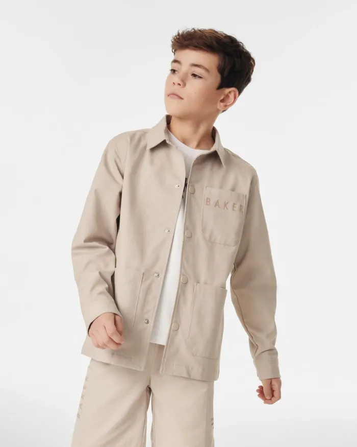 Kids FLAVIU 8211 Branded Shacket And TShirt Set Stone Ted Baker Sets and Outfits Kids FLAVIU 8211 Branded Shacket And TShirt Set Stone Ted Baker Sets and Outfits
