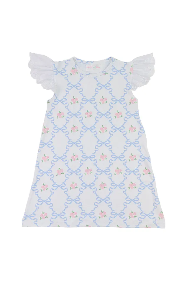 Kids Girls LoveShackFancy Cecil and Lou Girls Rose And Blue Bow Knit Dress Blue