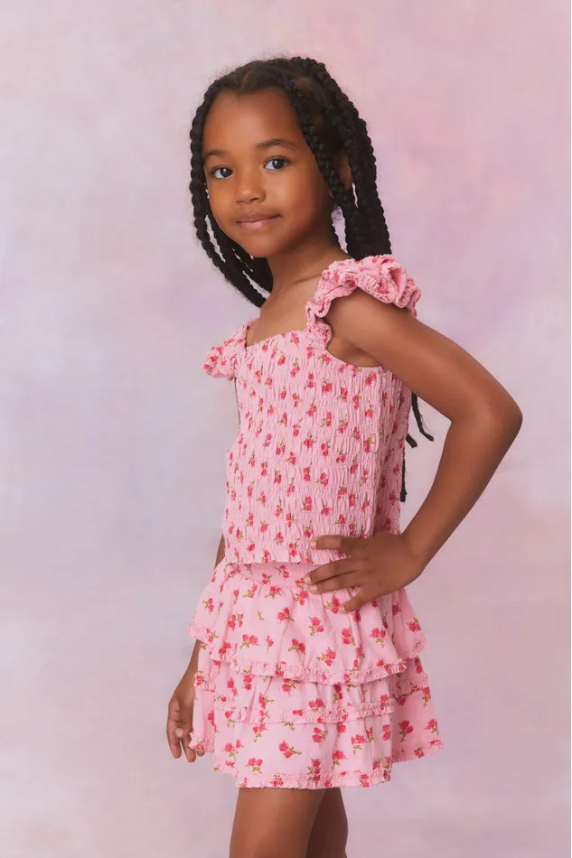 Kids Girls LoveShackFancy Girls Albion Skirt Cherry Pink