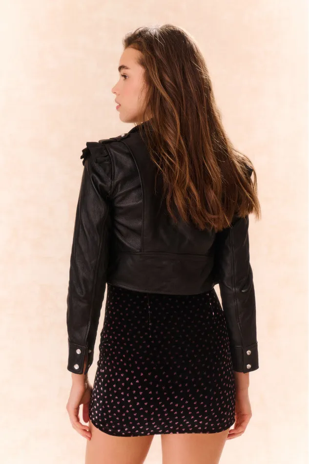 Kids Girls LoveShackFancy Girls Apolline Cropped Lamb Leather Jacket Black