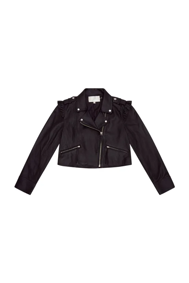 Kids Girls LoveShackFancy Girls Apolline Cropped Lamb Leather Jacket Black