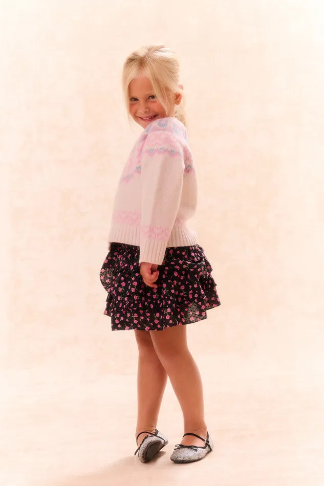 Kids Girls LoveShackFancy Girls Billie Cotton Floral Skirt Pink Noir