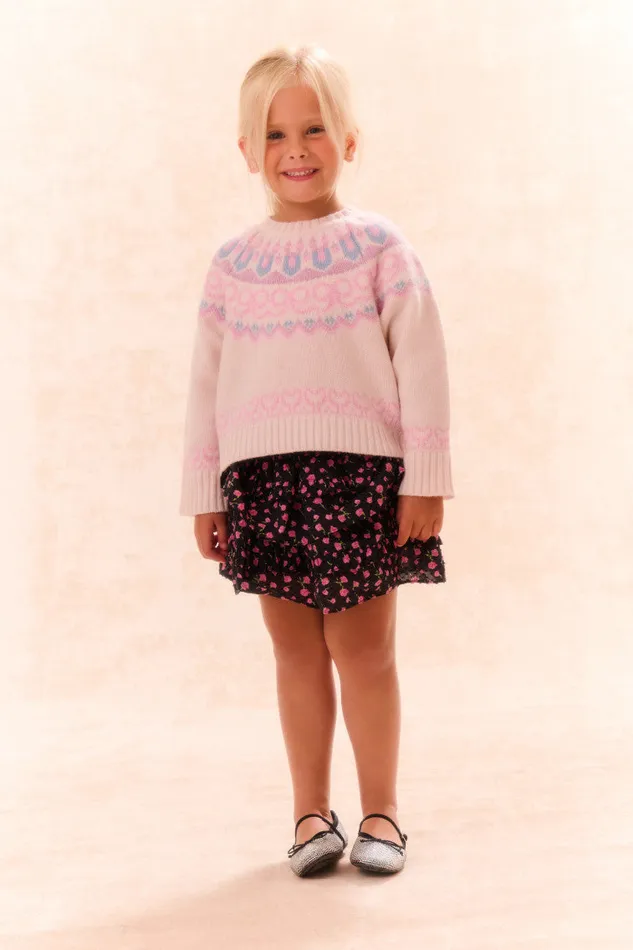 Kids Girls LoveShackFancy Girls Billie Cotton Floral Skirt Pink Noir