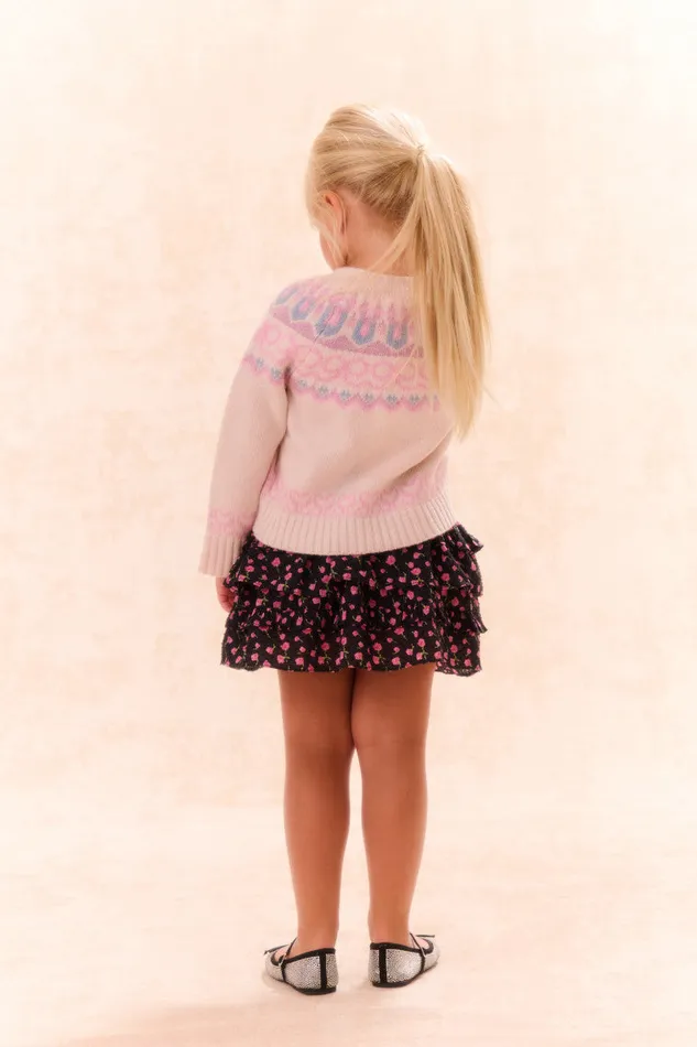 Kids Girls LoveShackFancy Girls Billie Cotton Floral Skirt Pink Noir