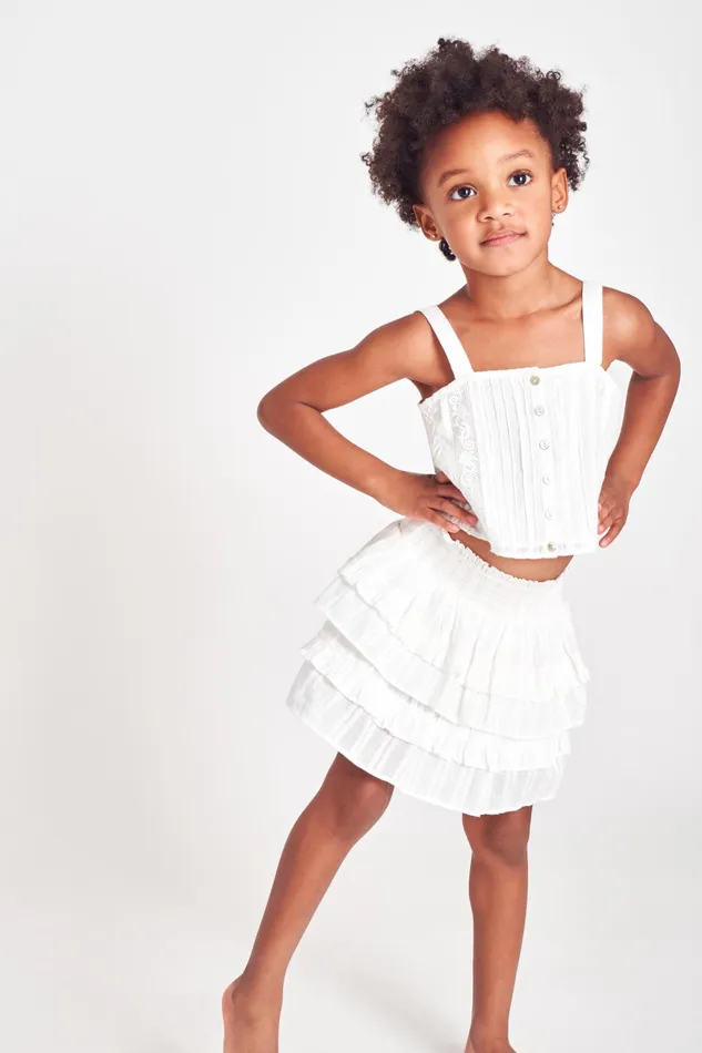 Kids Girls LoveShackFancy Girls Billie Cotton Skirt True White
