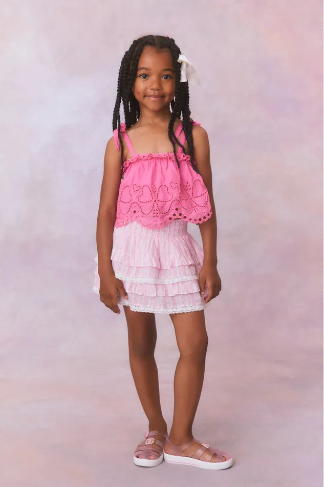 Kids Girls LoveShackFancy Girls Billie Cotton Stripe Skirt Captiva Pink