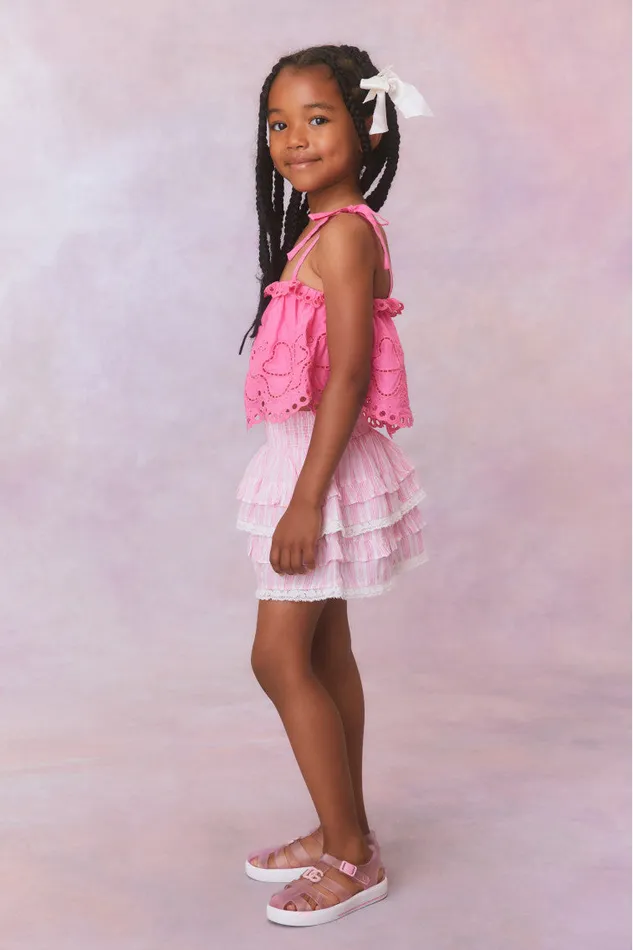 Kids Girls LoveShackFancy Girls Billie Cotton Stripe Skirt Captiva Pink