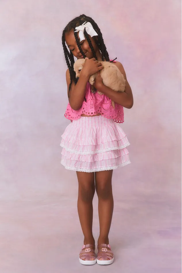Kids Girls LoveShackFancy Girls Billie Cotton Stripe Skirt Captiva Pink