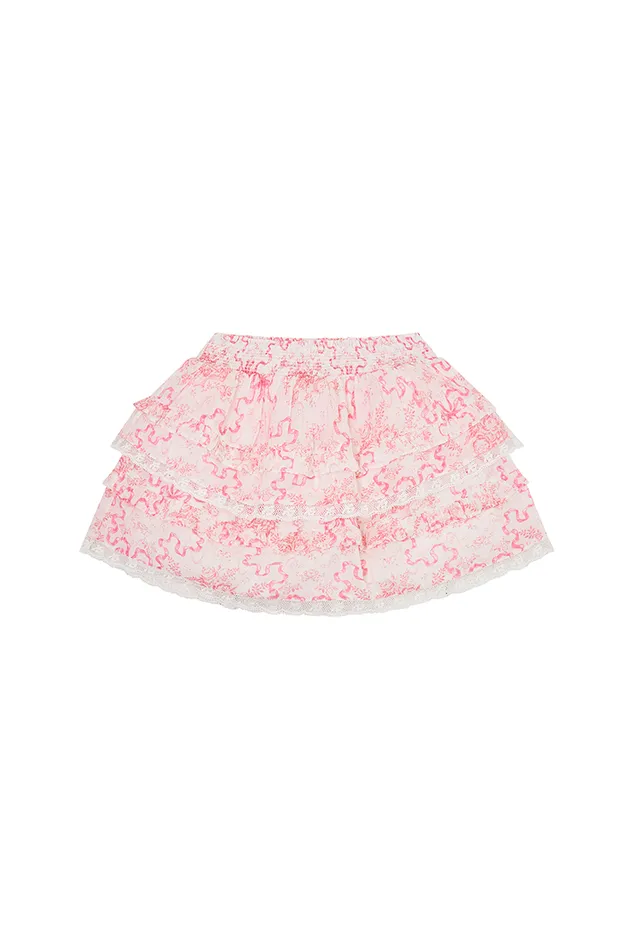 Kids Girls LoveShackFancy Girls Bow Print Billie Skirt Bubblegum Blast