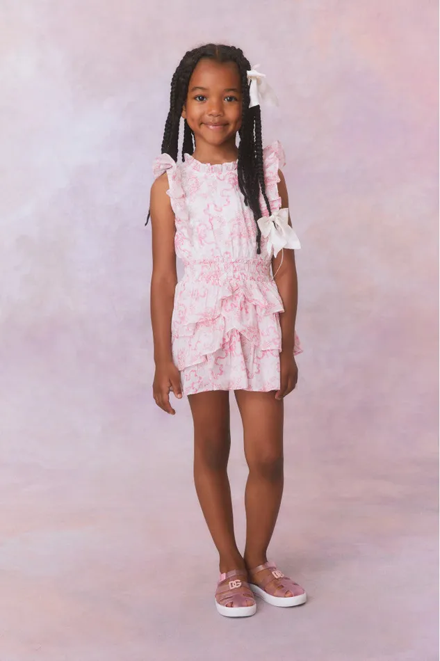 Kids Girls LoveShackFancy Girls Bow Print Decker Dress Bubblegum Blast