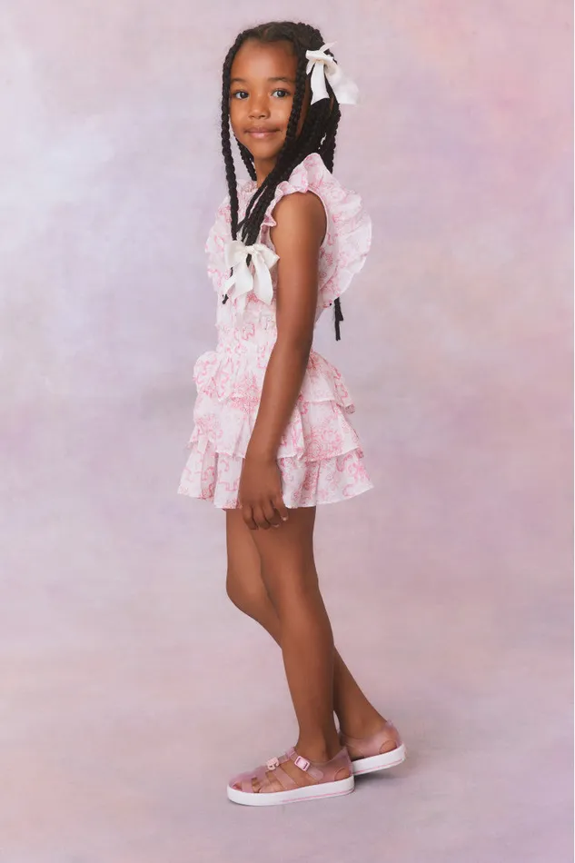 Kids Girls LoveShackFancy Girls Bow Print Decker Dress Bubblegum Blast