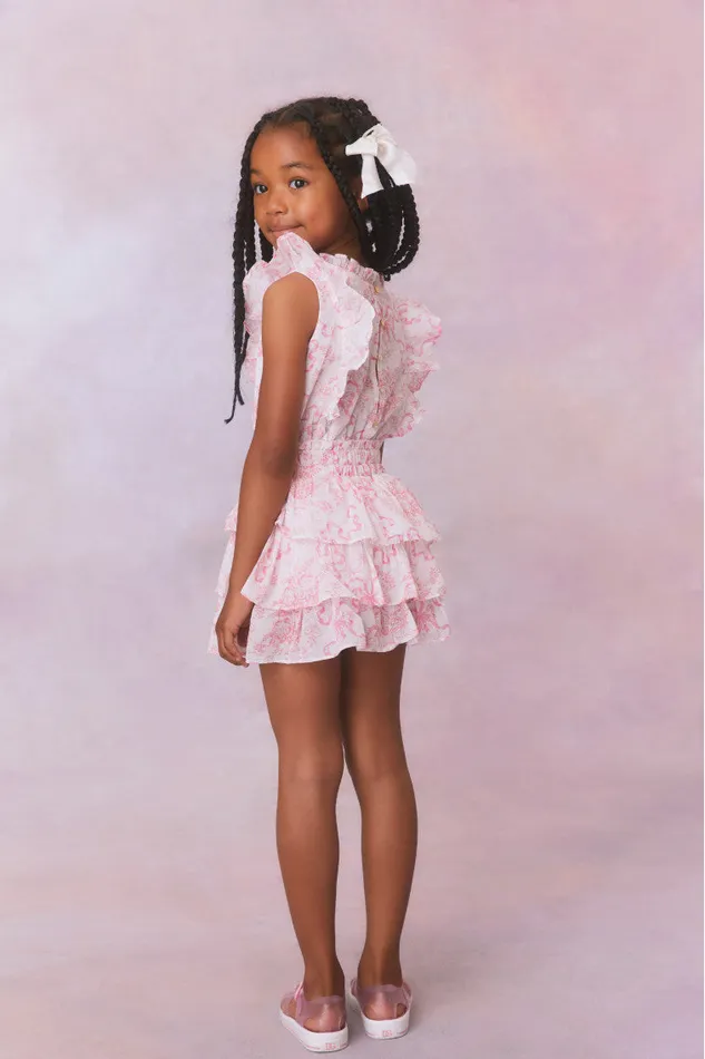 Kids Girls LoveShackFancy Girls Bow Print Decker Dress Bubblegum Blast