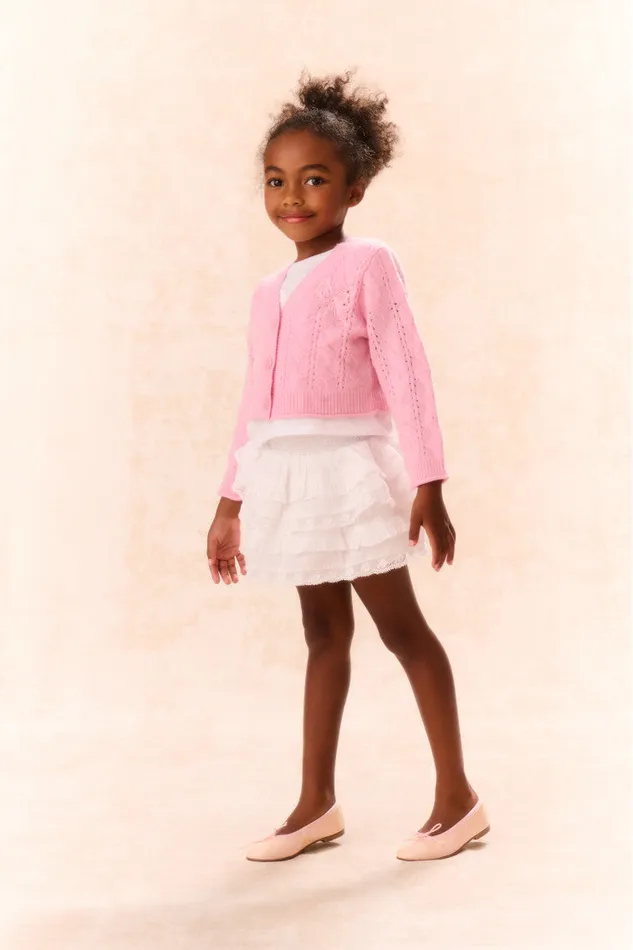 Kids Girls LoveShackFancy Girls Constine WoolCashmere Cardigan Sweet Peony