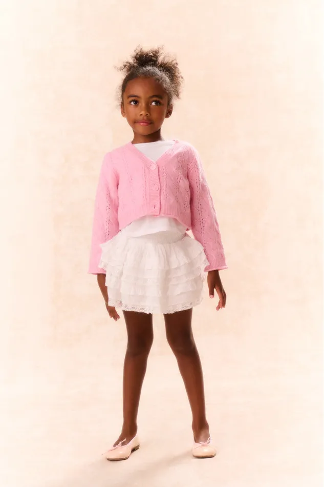 Kids Girls LoveShackFancy Girls Constine WoolCashmere Cardigan Sweet Peony