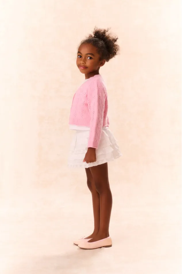 Kids Girls LoveShackFancy Girls Constine WoolCashmere Cardigan Sweet Peony