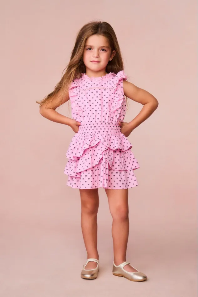 Kids Girls LoveShackFancy Girls Decker Cotton Bow Dress Classic Pink