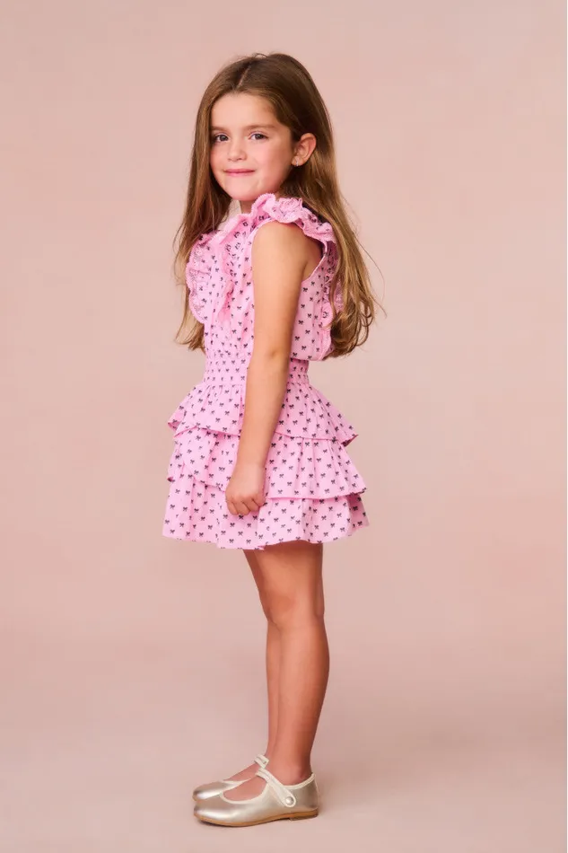 Kids Girls LoveShackFancy Girls Decker Cotton Bow Dress Classic Pink