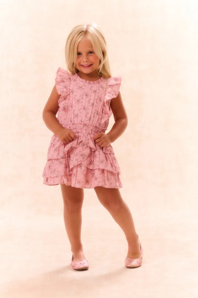 Kids Girls LoveShackFancy Girls Decker Cotton Floral Dress Pink Dusk