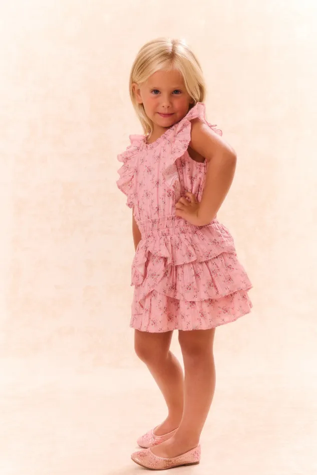 Kids Girls LoveShackFancy Girls Decker Cotton Floral Dress Pink Dusk