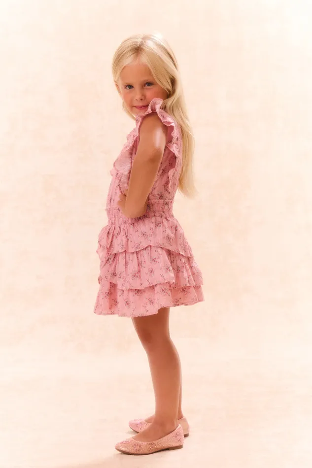 Kids Girls LoveShackFancy Girls Decker Cotton Floral Dress Pink Dusk