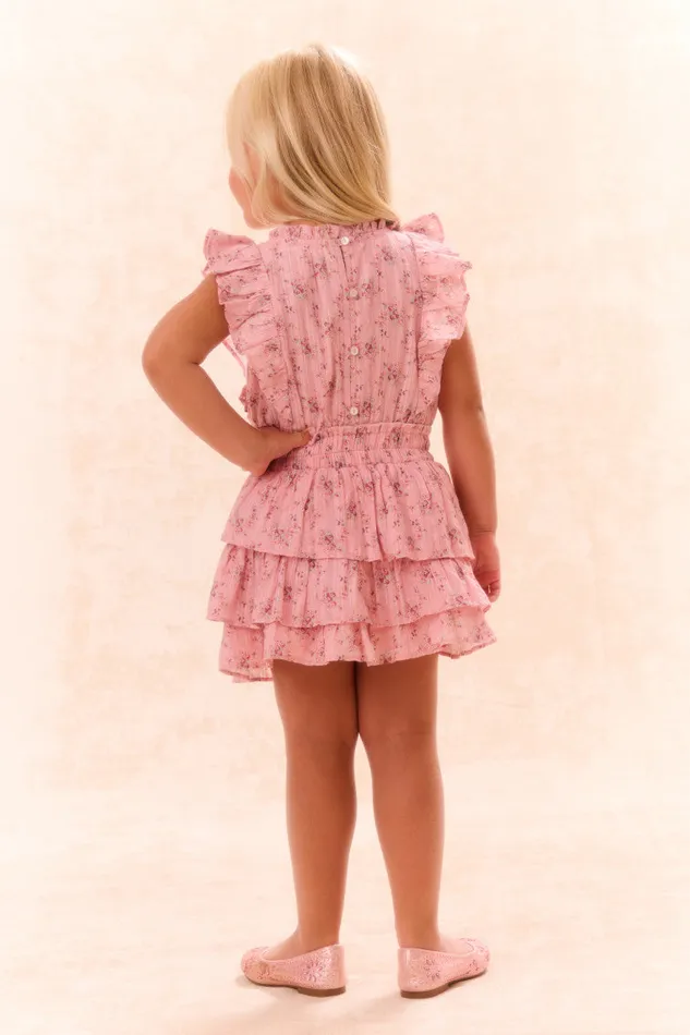 Kids Girls LoveShackFancy Girls Decker Cotton Floral Dress Pink Dusk