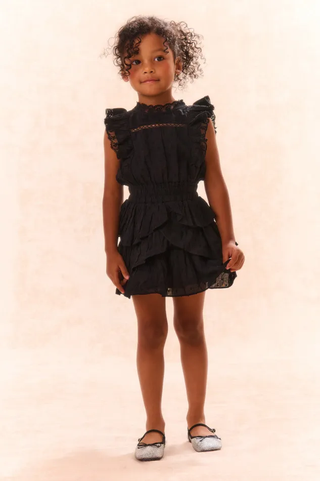 Kids Girls LoveShackFancy Girls Decker Cotton Ruffle Dress Black