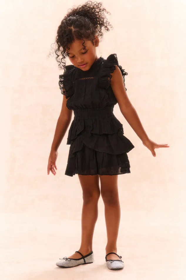 Kids Girls LoveShackFancy Girls Decker Cotton Ruffle Dress Black