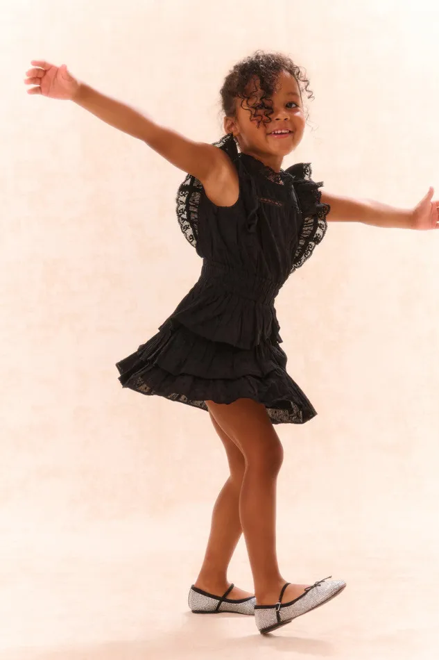 Kids Girls LoveShackFancy Girls Decker Cotton Ruffle Dress Black