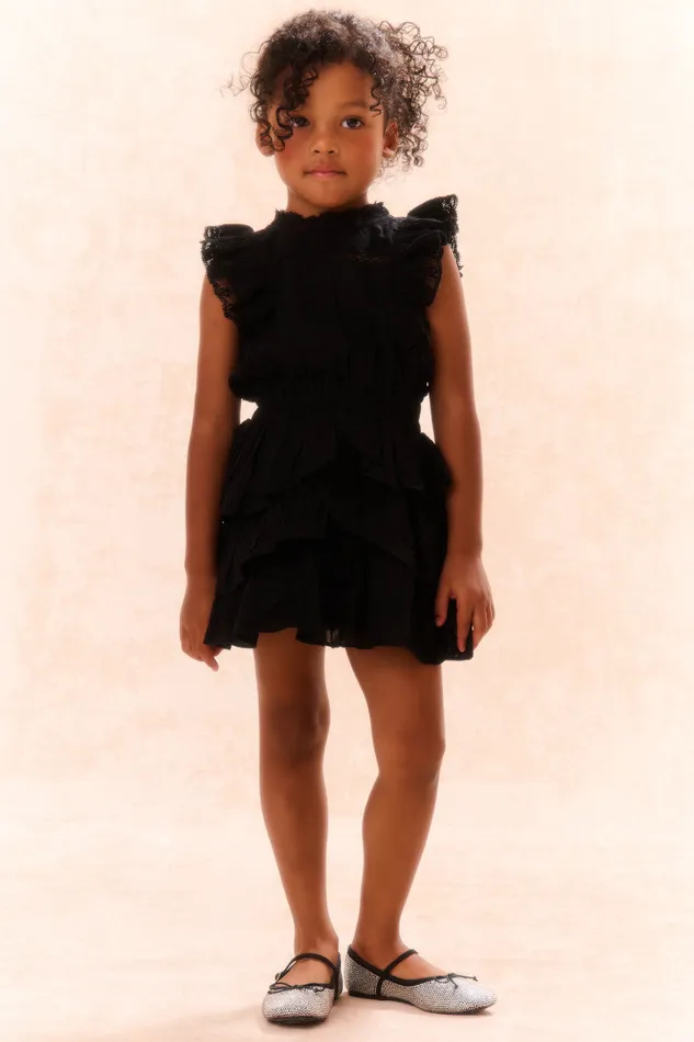 Kids Girls LoveShackFancy Girls Decker Cotton Ruffle Dress Black