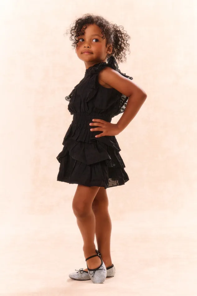Kids Girls LoveShackFancy Girls Decker Cotton Ruffle Dress Black