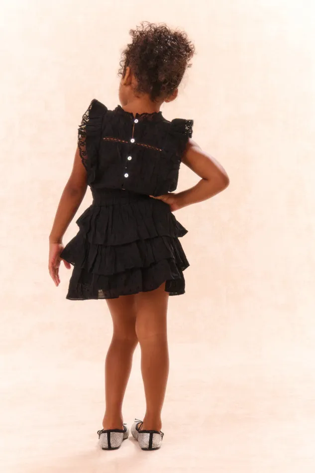 Kids Girls LoveShackFancy Girls Decker Cotton Ruffle Dress Black
