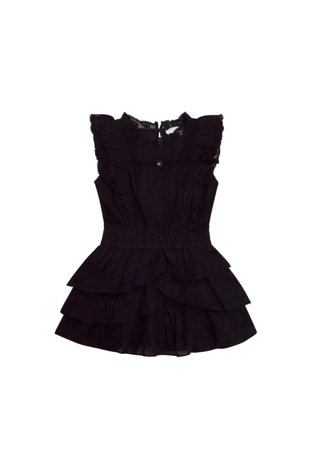 Kids Girls LoveShackFancy Girls Decker Cotton Ruffle Dress Black