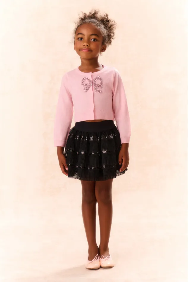 Kids Girls LoveShackFancy Girls Ebett Embellished Wool Cardigan Pink Frosting