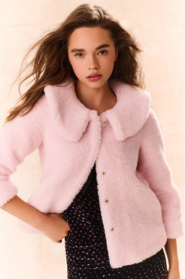 Kids Girls LoveShackFancy Girls Enola Faux Shearling Coat Pale Pink
