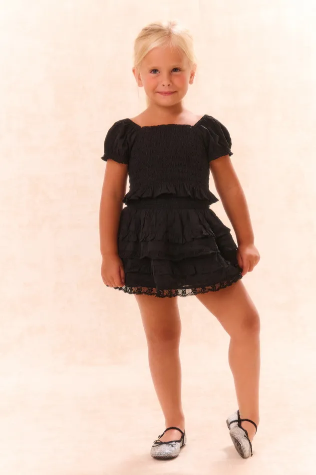 Kids Girls LoveShackFancy Girls Fabielle Cotton Ruffle Top Black