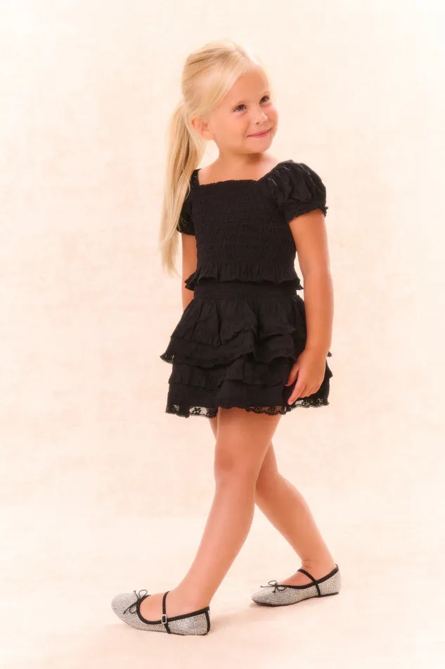 Kids Girls LoveShackFancy Girls Fabielle Cotton Ruffle Top Black