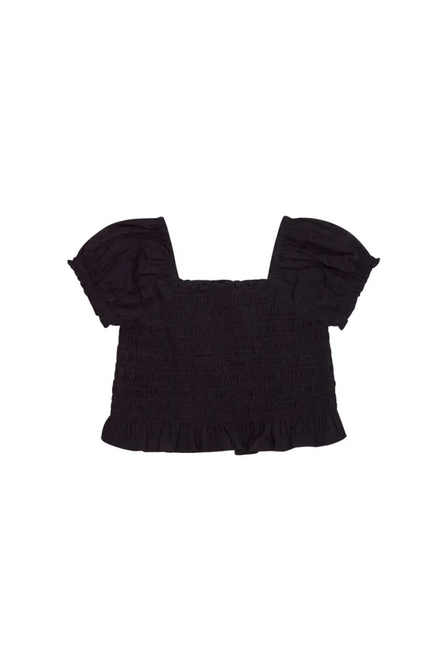 Kids Girls LoveShackFancy Girls Fabielle Cotton Ruffle Top Black