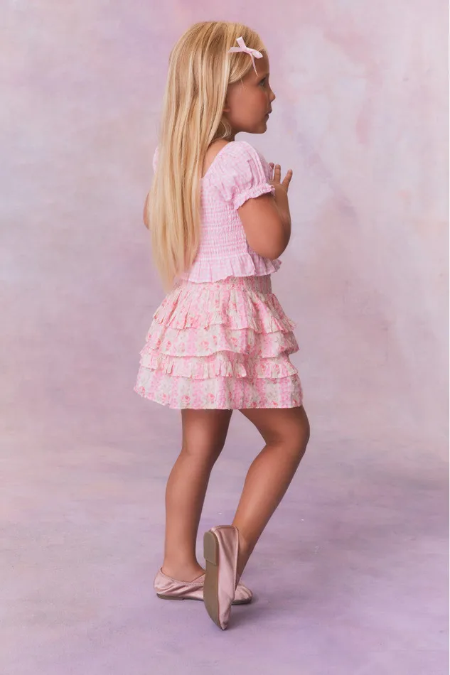 Kids Girls LoveShackFancy Girls Fragrance Print Cotton Billie Skirt Strawberry Macaroon