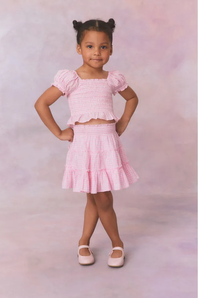 Kids Girls LoveShackFancy Girls Gingham Raf Skirt Sunkissed Rose