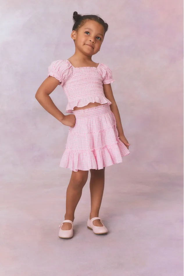 Kids Girls LoveShackFancy Girls Gingham Raf Skirt Sunkissed Rose