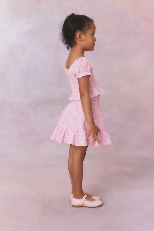 Kids Girls LoveShackFancy Girls Gingham Raf Skirt Sunkissed Rose