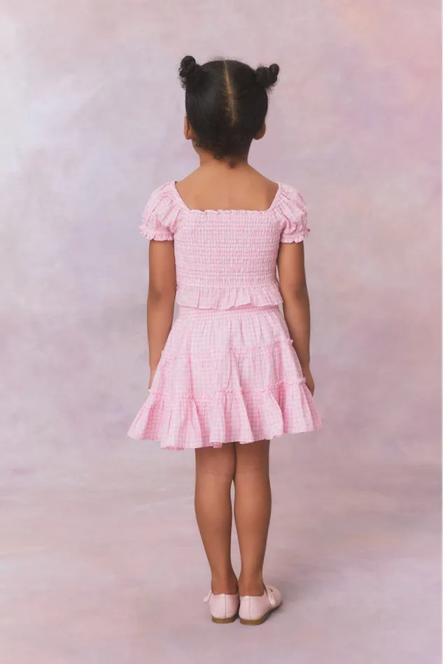 Kids Girls LoveShackFancy Girls Gingham Raf Skirt Sunkissed Rose