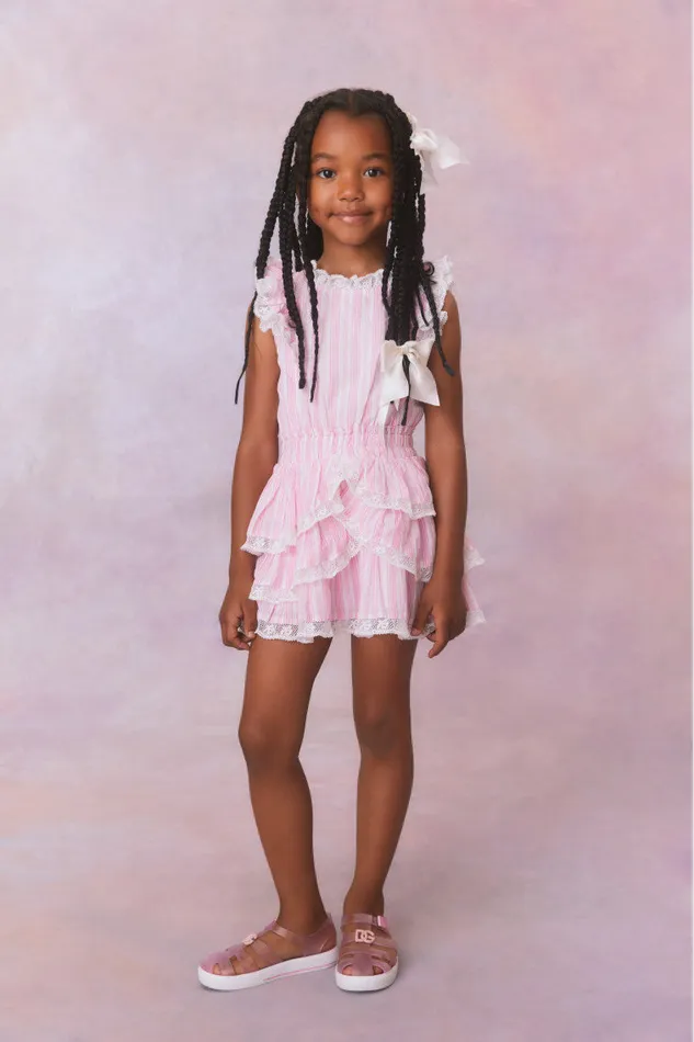 Kids Girls LoveShackFancy Girls Janelly Cotton Stripe Dress Captiva Pink